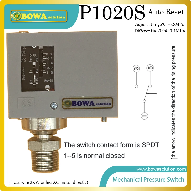 Buy 00.2MPa adjustable pressure controls have fast working SPDT(single pole