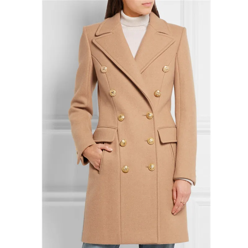 Cassic De Double Veste Militaire Revers Long Nouvelle camel Sauvage Européenne Et Manteau breasted 2018 Hiver Black Automne Style Slim Acrylique Laine Tw8qI7CxW