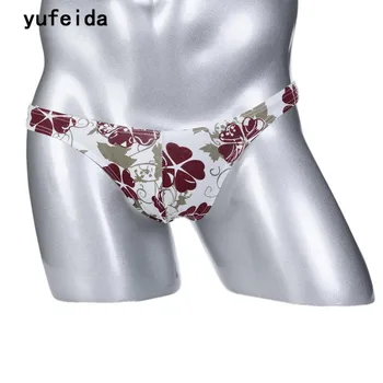 

YUFEIDA Summer Sexy Briefs G-string Thong Flower Printing Men Underwear Jockstrap Panties 7 Pattern Men Gay Couple Underwear