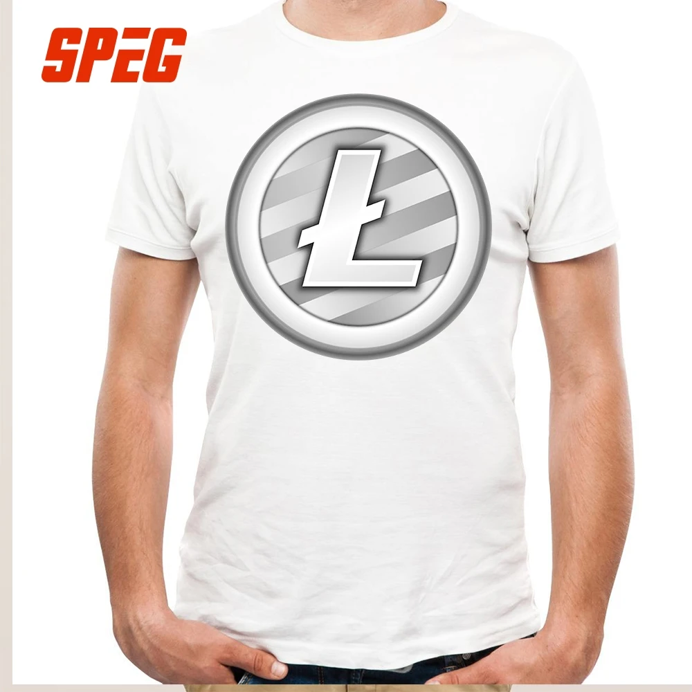 Tees Free Shipping White Plain Litecoin New T Shirt Teenage Round Neck Short Sleeve T-Shirt Brand Male Cool Tee Shirts Cotton