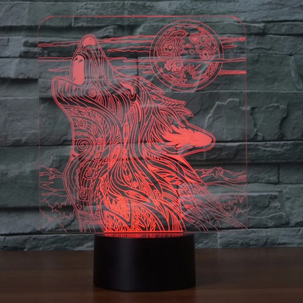 

Howling Wolf 3D Night Light Creative Electric Illusion 3d Lamp LED 7 Color changing USB touch Desk Lamp For Kid's Gift