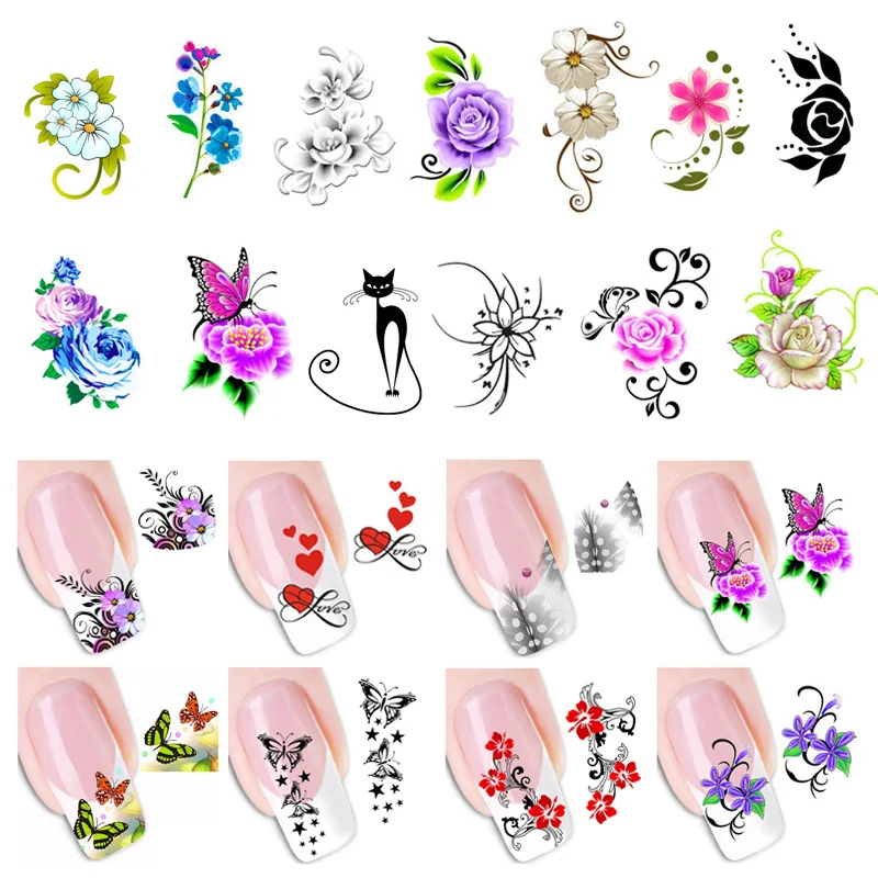 AddFavor бабочка цветок наклейки для ногтей Наклейка для ногтей DIY Дизайн ногтей украшения клей фольга Цветочные наклейки для ногтей