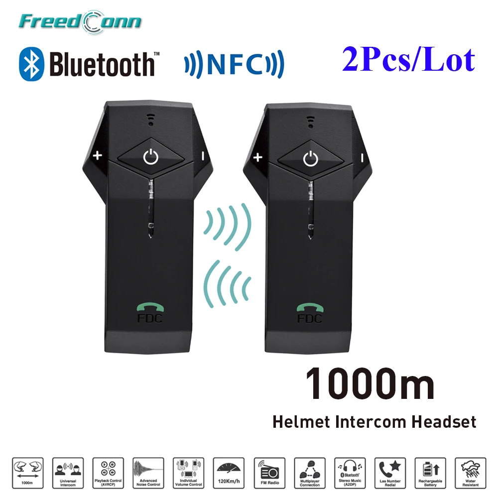 2pcs FDC COlO RC+L3 1000M BT NFC FM Radio Function Motorcycle Helmet
