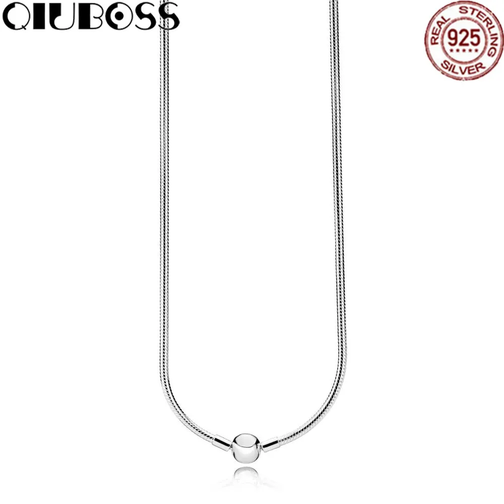 

QIUBOSS 925 Sterling Silver MOMENTS SILVER NECKLACE Fit Charm Diy Original Jewelry Woman Gift 590742HV