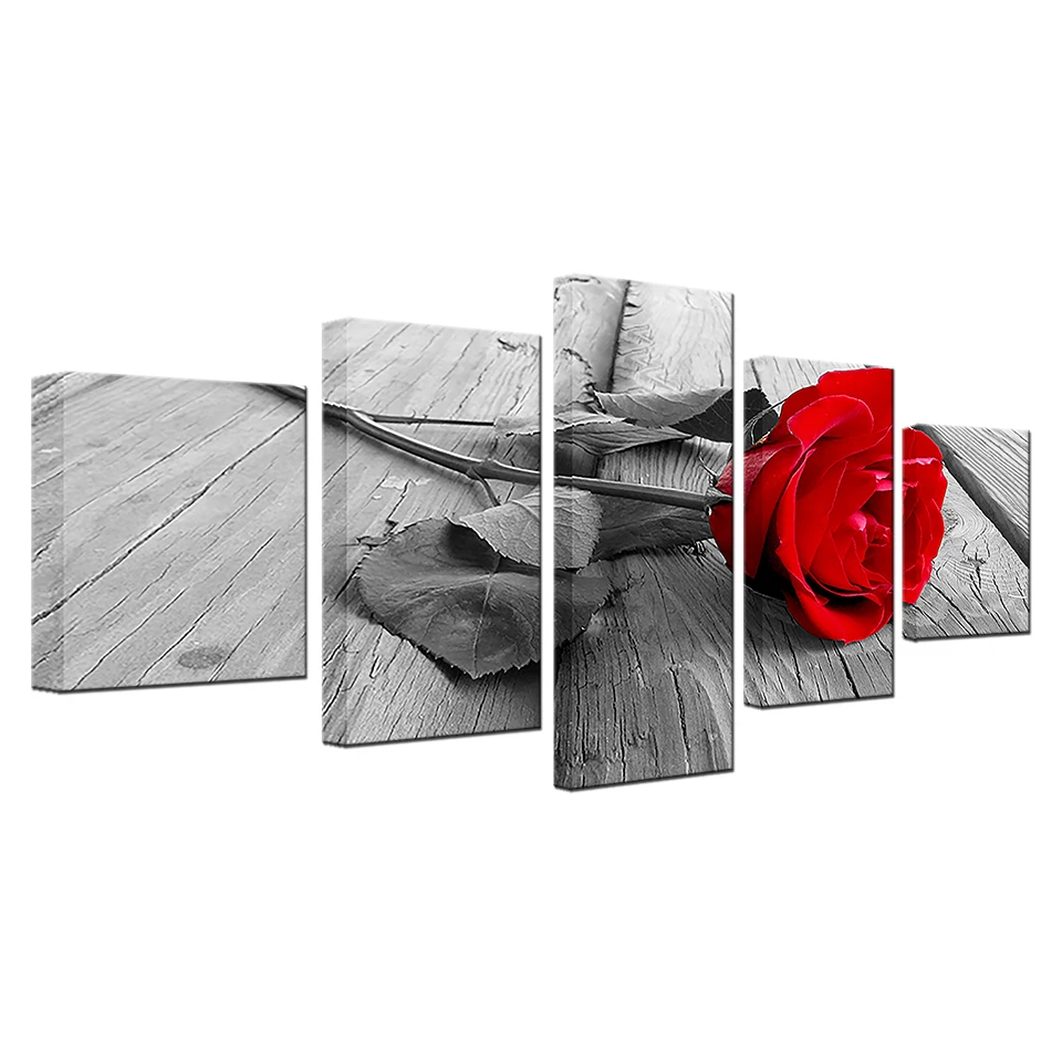 Картины на холсте настенные художественные HD принты домашний декор рамки 5 шт. красивые красные постеры с розами для гостиной цветы картины