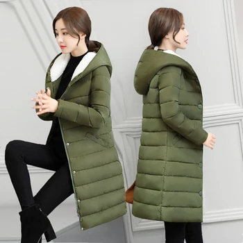 

New 2019 hot sale Woman Winter cotton Coats Slim Long Sleeve Thick Hooded Plus Size Medium-long Parkas Padded Jacket female tops