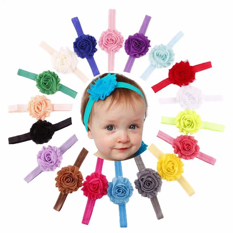 18PCS Babys Different Colors Baby Girls Elastic Shabby Flower Headband