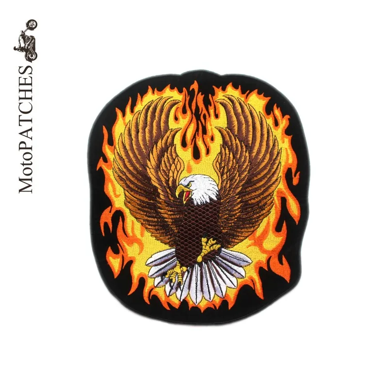 MotoPATCHES Flame Eagle Punk Bike Patches For Jackets Embroidered Iron