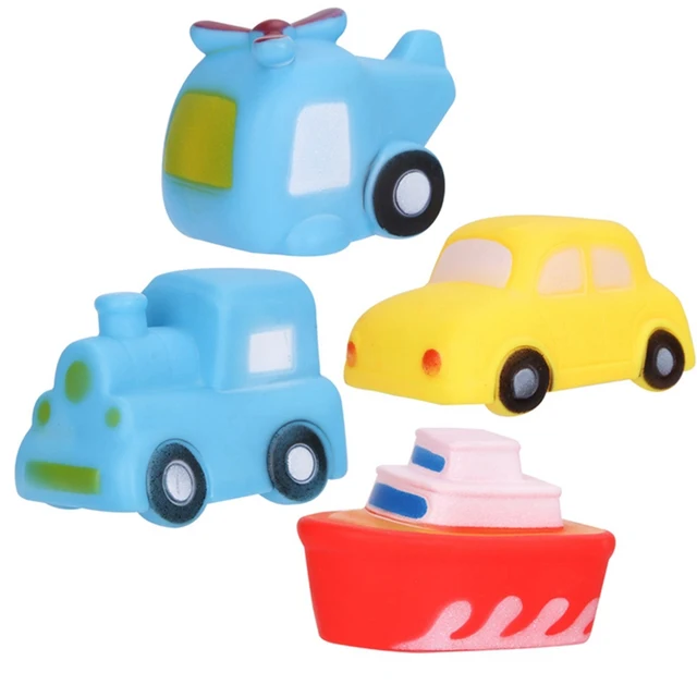New 4pcs/sets Cute Transportation Bath Toy Kids Water Spray Colorful Car Boat Swimming Pool Baby Toys Soft Rubber Toys
