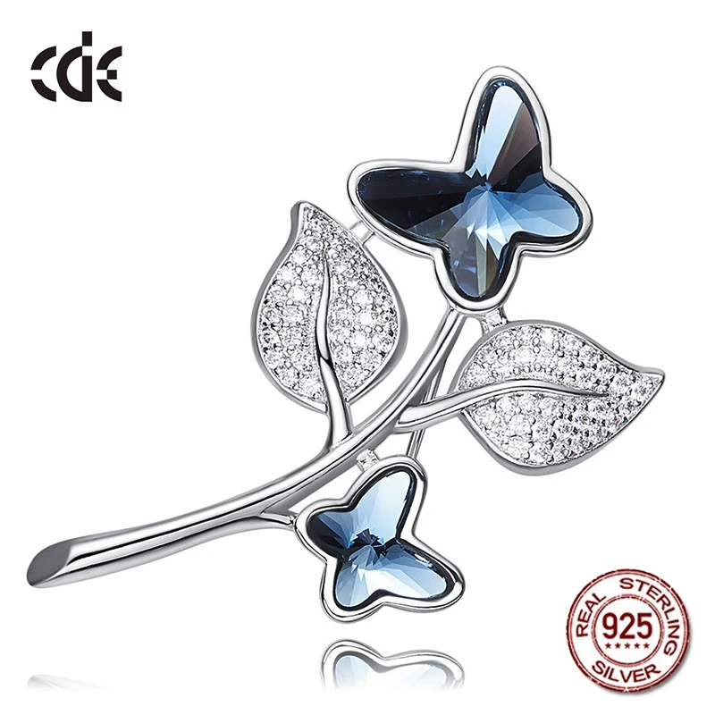 

100% S925 Sterling Silver Butterfly Rhinestone Crystals from Swarovski Brooches for Women Valentine's Day & Birthday Gift