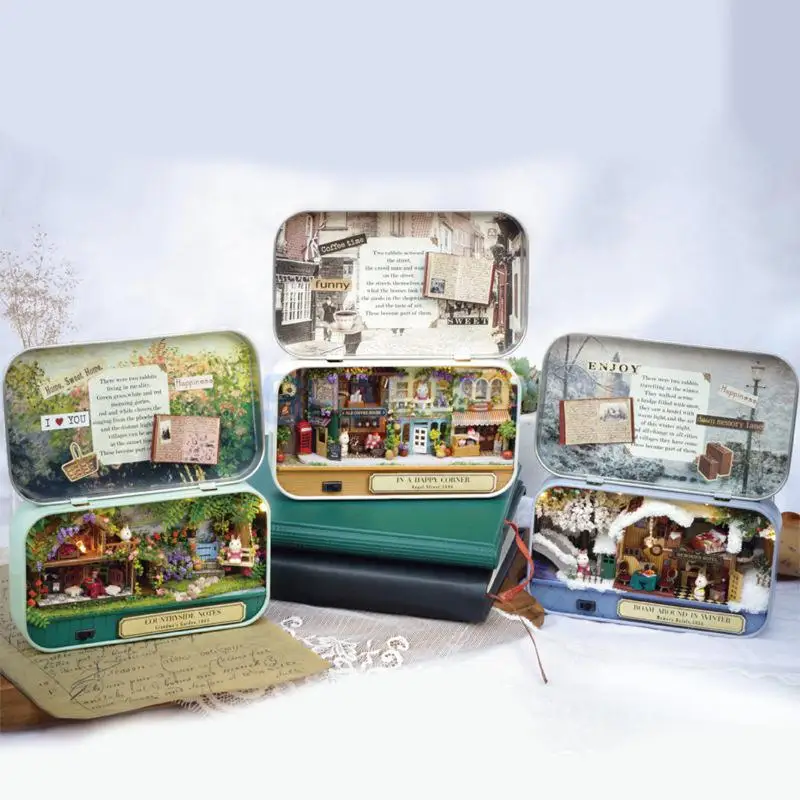 

3 Sets DIY Mini Theatre Series Miniature Dollhouse Furniture with LED Set in Box Kids Toy Gift