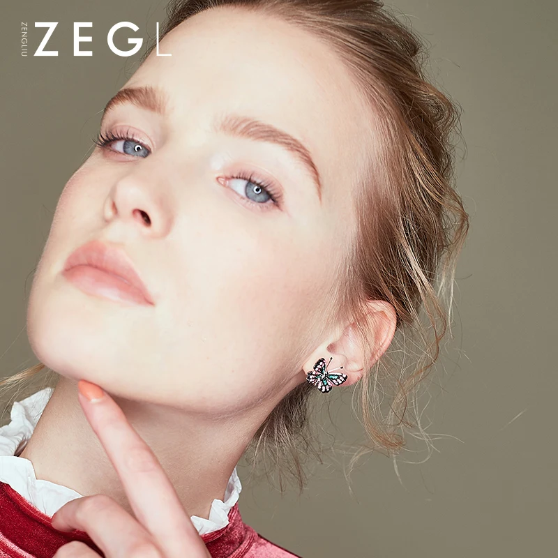 Женские серьги бабочки ZEGL маленькие бабочки|Серьги-гвоздики| |