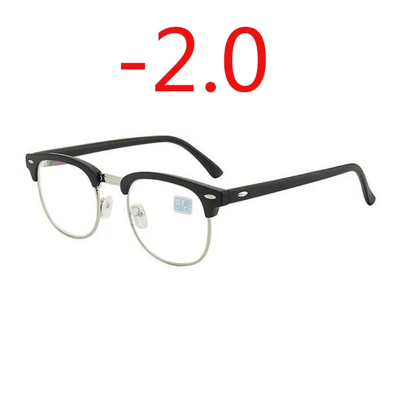 0,5-1-1,5-2-2,5-3-3,5-4 заклепки очки для близорукости с градусом женские мужские короткие-очки для коррекции зрения черная оправа зеленая пленка с покрытием - Цвет оправы: bright silver -2.0