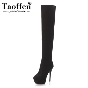

Taoffen New Women Long Boots Winter Autumn Platform Boots High Heels Fashion Over The Knee Heeled Waterproof Footwear Size 33-43