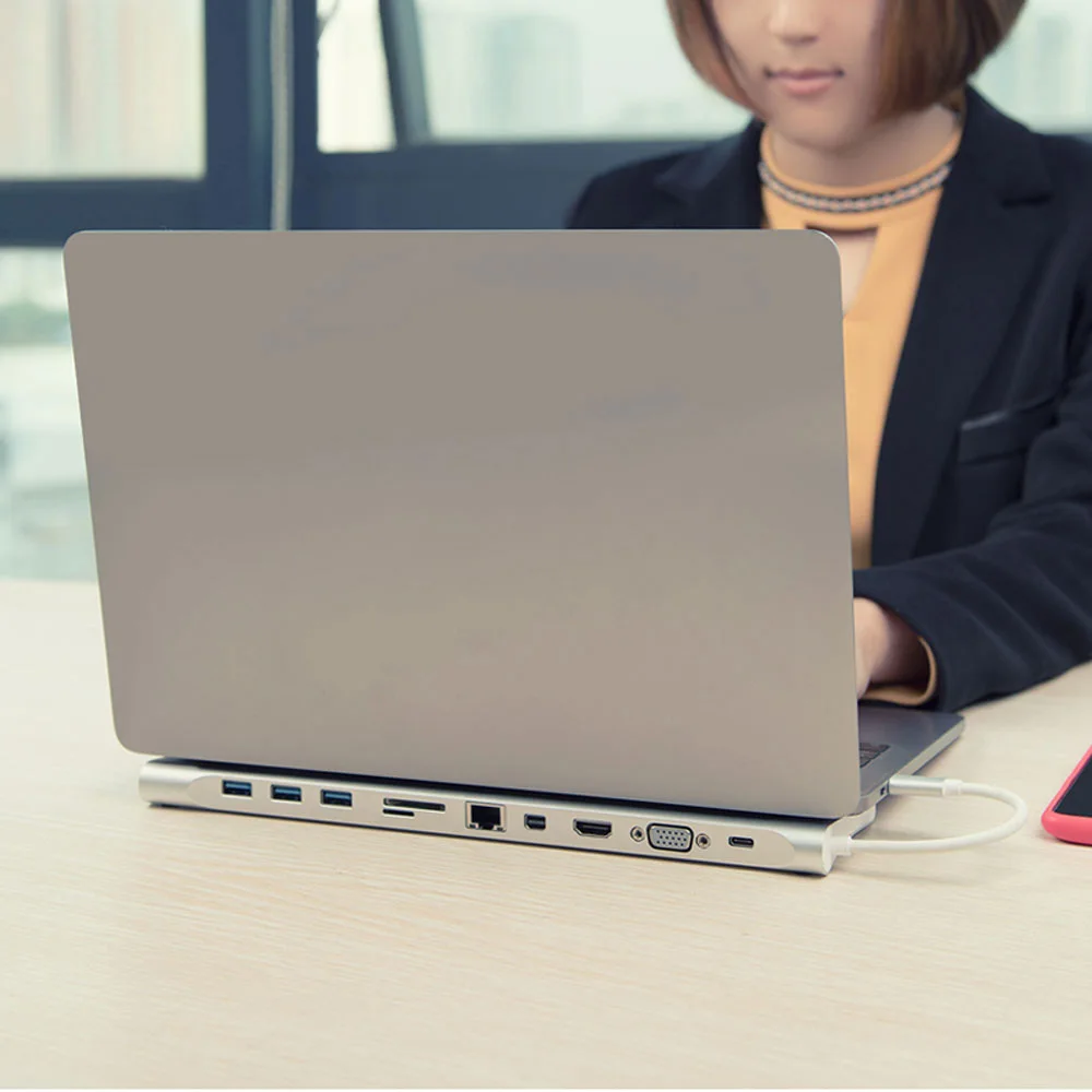 WIWU Multi-function 11 in 1 Hub USB Type-C Docking Station for MacBook Aluminum USB 3.0 to HDMI/VGA Universal Docking for Dell