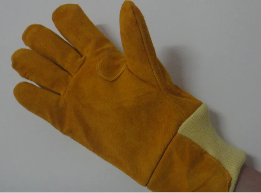 Free shipping hot selling cow split leather gloves safety protecting gloves stripe cloth red