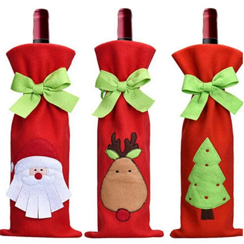 

18pcs Christmas Decorations Santa Claus Wine Bottle Bag Christmas Dinner Table Decoration Wine Bottle Cover Gift Bags Set 40%off