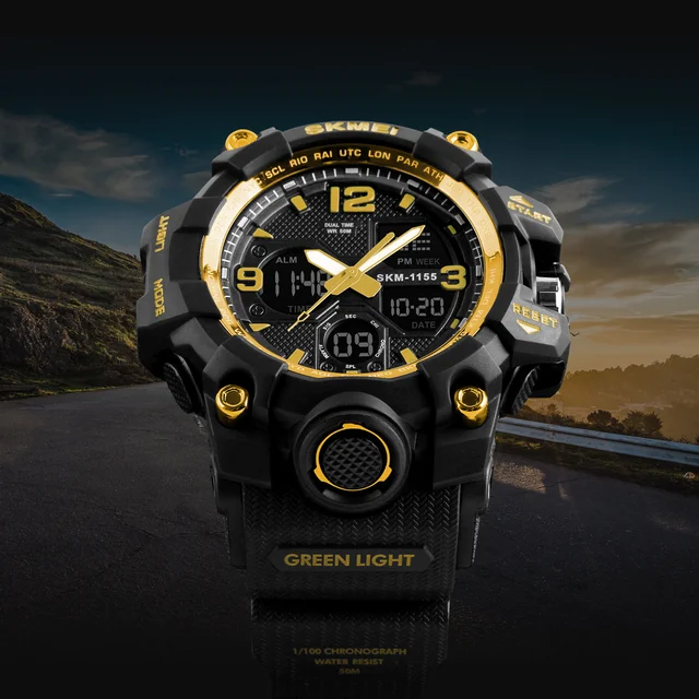 SKMEI New Fashion Men Sports Watches Men Quartz Analog LED Digital Clock Man Military Waterproof Watch Relogio Masculino 1155B -