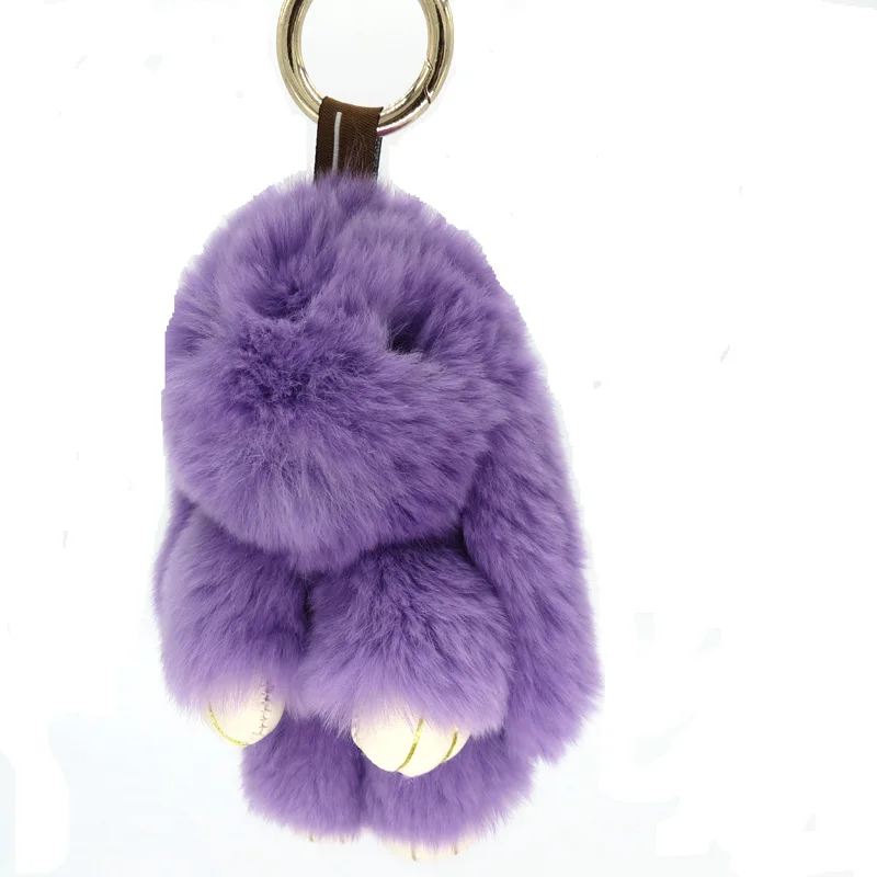 3pcs8color14cmpompomrealrabbitfurKeychainpumponfluffybunny