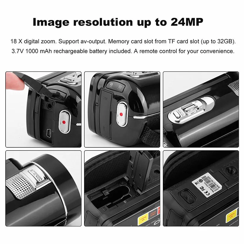 Портативный сенсорный экран ночного видения Full HD Цифровая видеокамера DV 1920x1080 3,0 дюймов 24MP lcd 18X Zoom