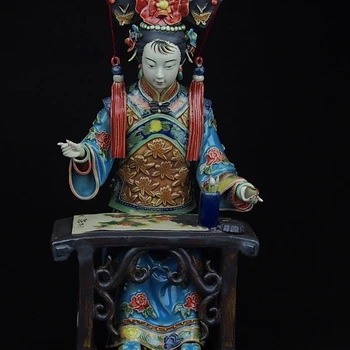 

Chinese Pottery Wucai Porcelain Display Woman Ladies Painting Decoration Statue