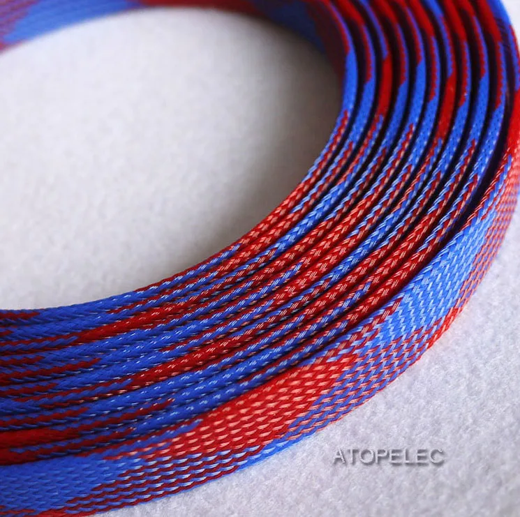 18 мм шириной 23/3" Плетеный ПЭТ расширяемый кабель оболочка провода черный/красный/синий/серебристый/золотистый - Цвет: Blue Red