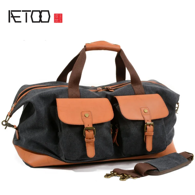 

AETOO Travel bag Europe and America retro handbag large capacity canvas slung short-distance luggage bag male
