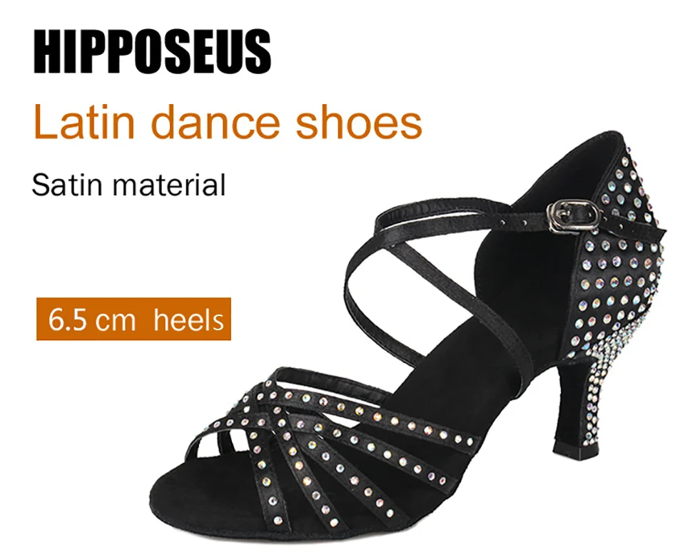 Лучший сатиновый бальный Профессиональный латинский танец обувь со стразами для женщин/девочек/дамы Танго и сальса Каблук 6,5 см бренд