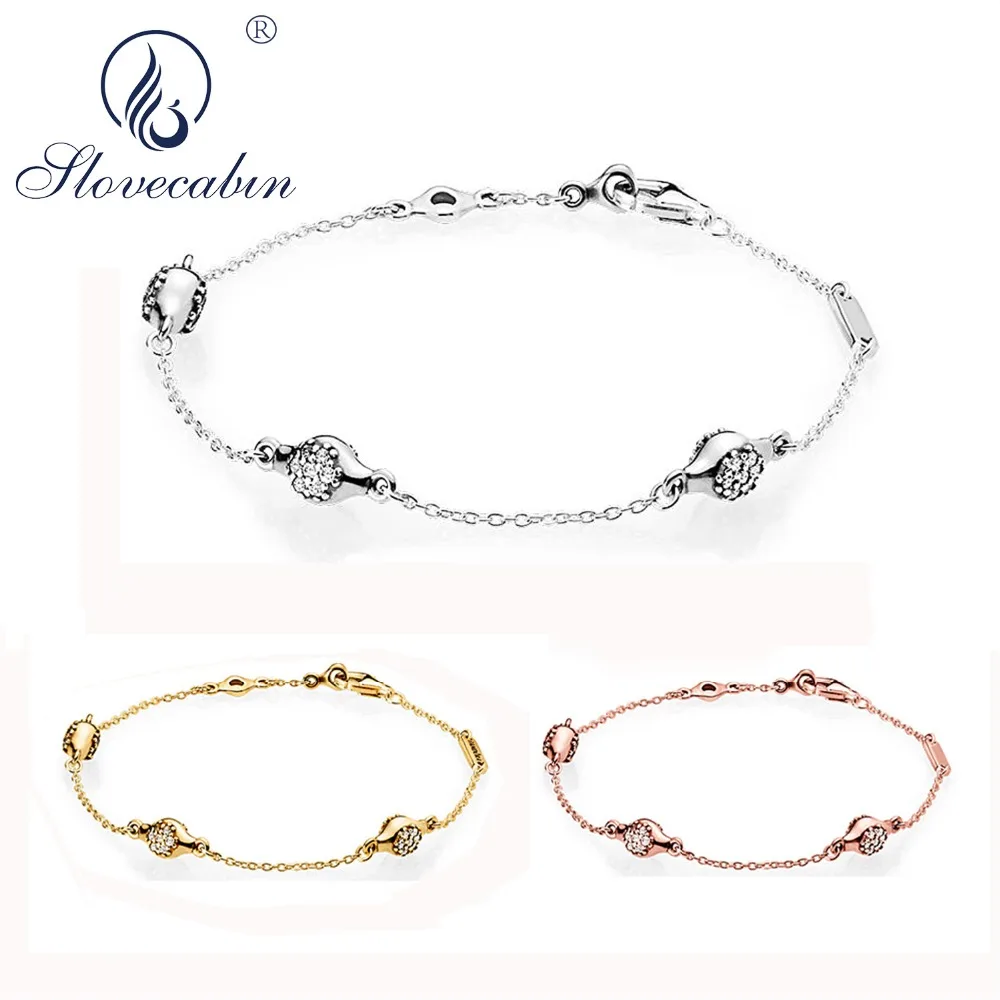 Lovecabin 925 Стерлинговое Серебро три цвета переливающиеся сердца современный блестящий камень шипованные стручки браслет любовь прозрачный CZ браслет