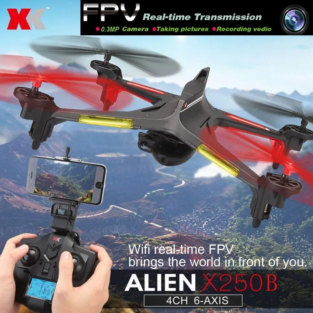 Квадрокоптер XK Alien X250B с 6 осевым гироскопом 2 4 МП Wi Fi FPV|rc quadcopter|fpv rc quadcopterone key return |