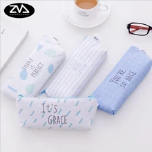 Creative Blue canvas pencil case bag capacity pen bag cosmetic bag students pencil case kawaii school office stationer supplies 2018 creative kawaii metal flamingos pencil case bag office