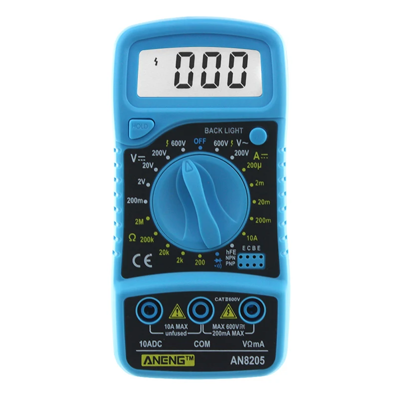

AN8205 Multi-purpose Blue Digital LCD Display Electrical Operating Multimeter Voltmeter Ammeter AC/DC/OHM Volt Current Tester