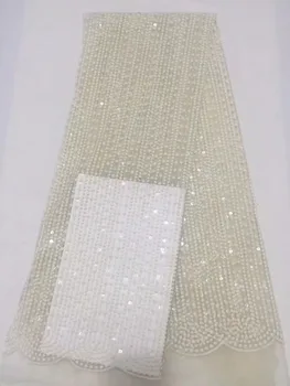 

Latest Style African Lace Fabric 2019 High Quality Gold Line Lace Fashion French Lace Fabric Tulle Nigerian Sequins Lace Fabrics
