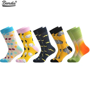 

BENDU 5 Pairs/Lot Men's Socks Colorful Fashion Funny Long Socks Combed Cotton Happy Wedding Socks Casual Business Dress Sock