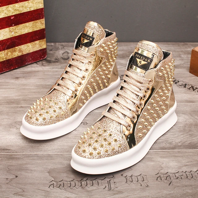 Red Bottom Men Shoes Louis Gold Spikes Men Sneakers White - AliExpress