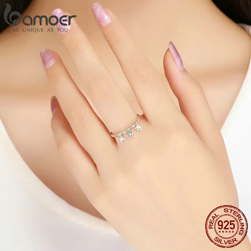 Silver Ring Silver Rings 925 Sterling Silver Fashion Sparkling Dangle Star Finger Rings for Women Wedding Engagement Ring Jewelry