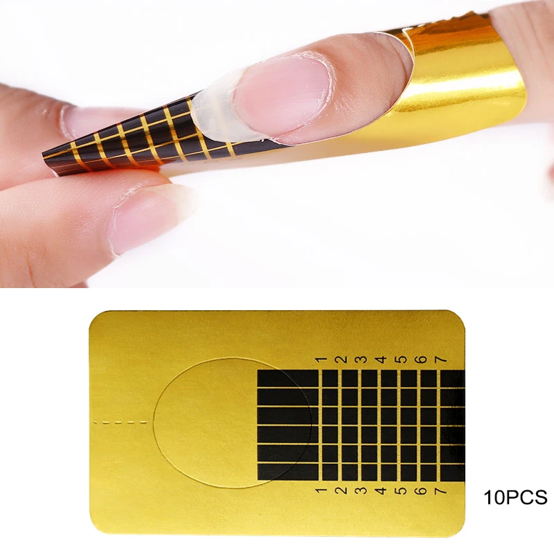 

10Pcs Professional Gold Nail Form Tips Nail Extension U-Shape Nail Art Tips Guide Nail Form Manicure Accessories Tool