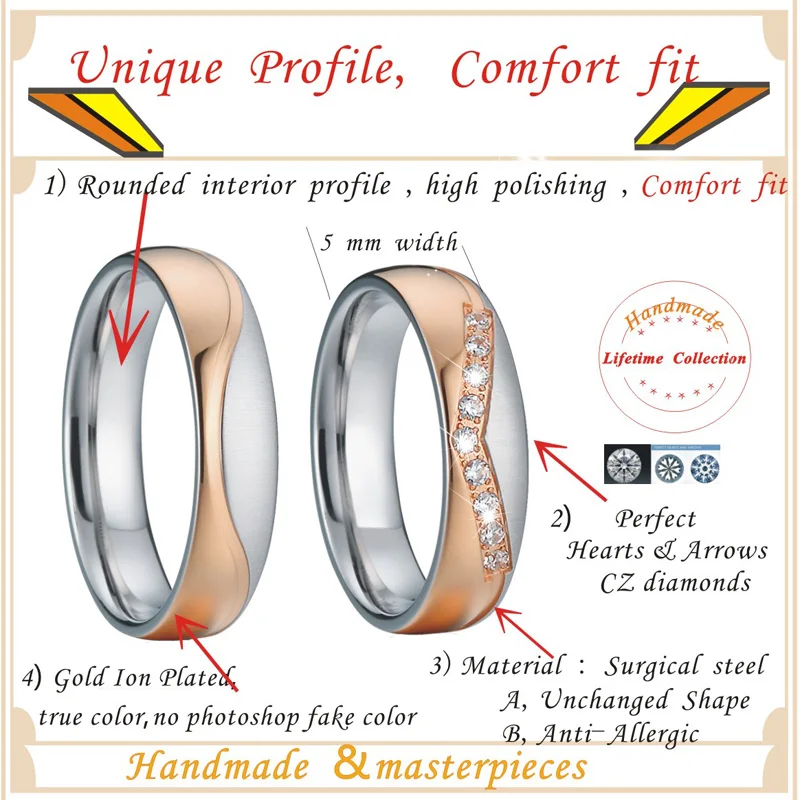 Unique Promise Men`s Wedding Band Titanium Rings pair set for couples Lovers women`s rings Alliance anel (3)