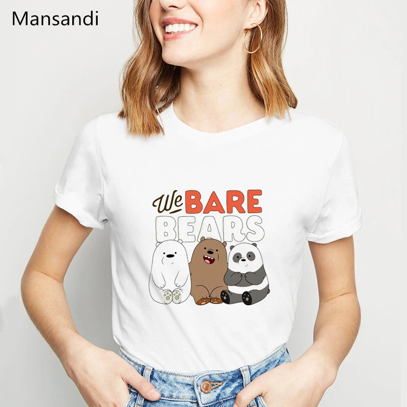 

we bare bears animal printed tshirt graphic tees women funny t shirts femme 90s roupas tumblr clothes t-shirt harajuku shirt