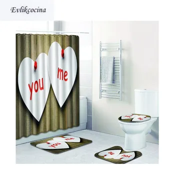 

Free Shipping 4Pcs You And Me Love Heart Banyo Paspas Bathroom Bath Mats Set Tapete Banheiro Washable Toilet Rugs Alfombra Bano