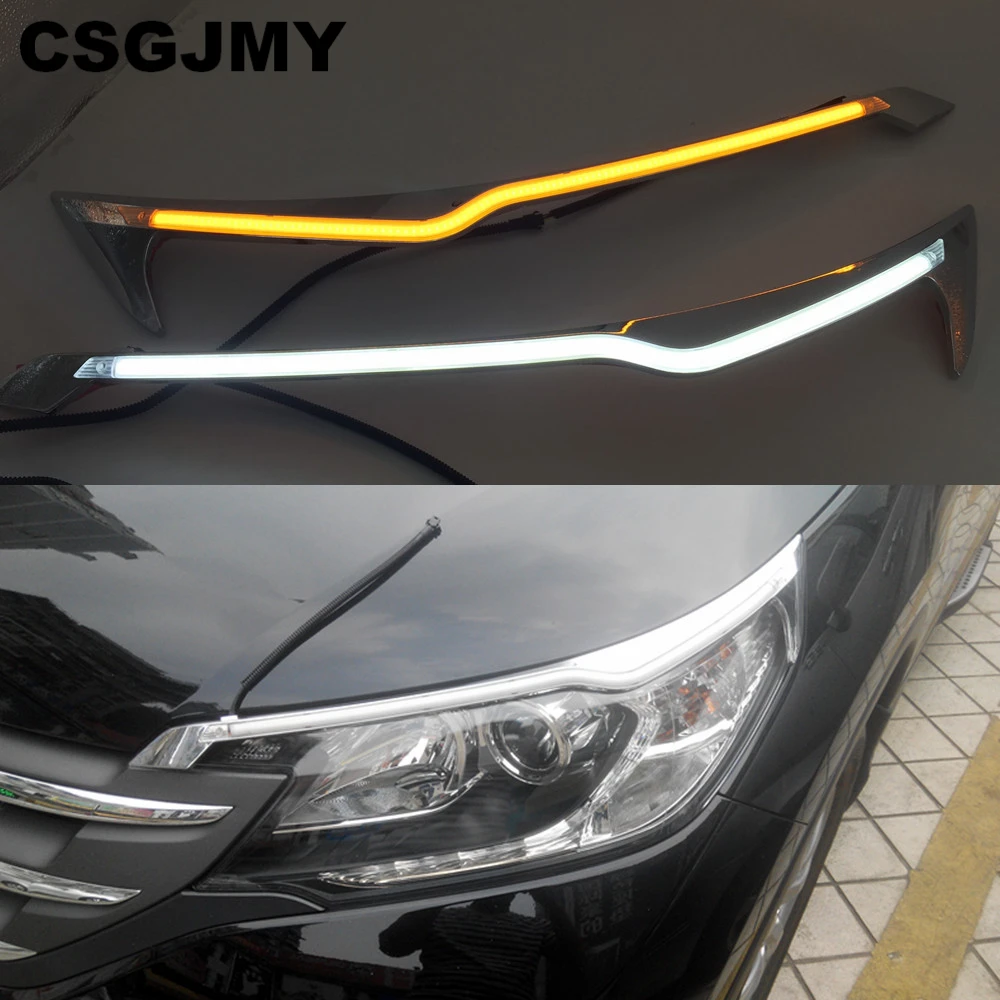 

CSGJMY 1Set Car Headlight LED Eyebrow Daytime Running Light DRL With Yellow Turn Signal Light For Honda CRV 2012 2013 2014