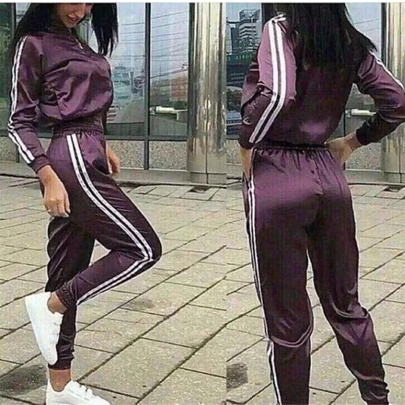 

Casual Stain Two Set Women Jacket High Waist Pants Joggers Women 2 pieces pantalon conjunto feminino ensemble femme