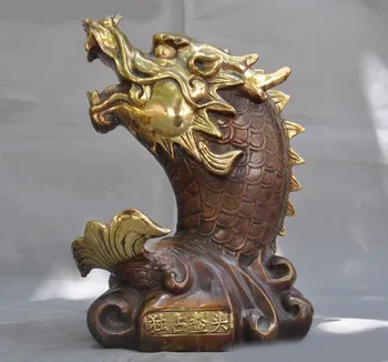 

wedding decoration Old Chinese fengshui Bronze Auspicious Scleropages Dragon Fish Statue sculpture