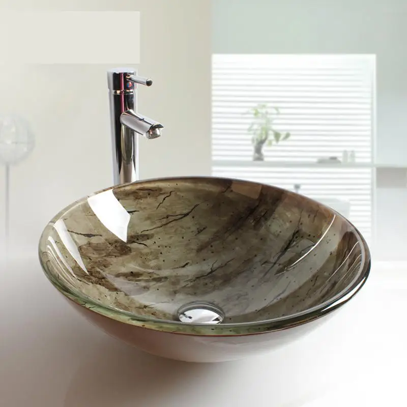 

Bathroom Toughened Glass Artistic Basin Dance Hall Ktv Bathroom Washbasin Tempered glass sink vessel basin