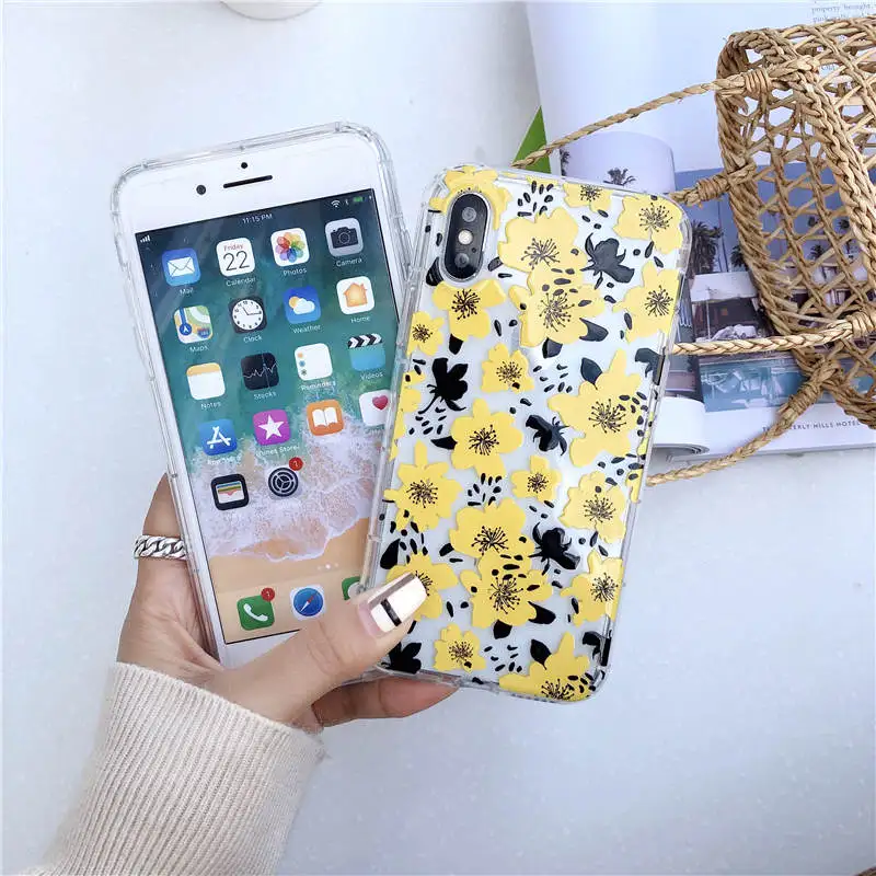 

3D Simple Relief Yellow Flower Case for Apple iPhone XR XS X 6 6S 7 8 Plus Rubber Soft TPU Clear Back Cover for iPhone XS Max