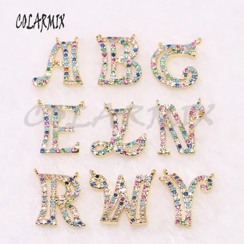 

12 Pcs Rainbow color zircon letter charms crystal named pendant for necklace making letter jewelry charms pendant 5315