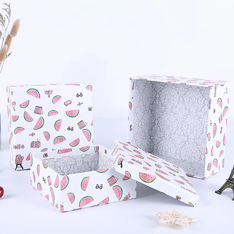 

12pcs Cartoon watermelon square three-piece gift box wedding party favor packaging boxes wholesale