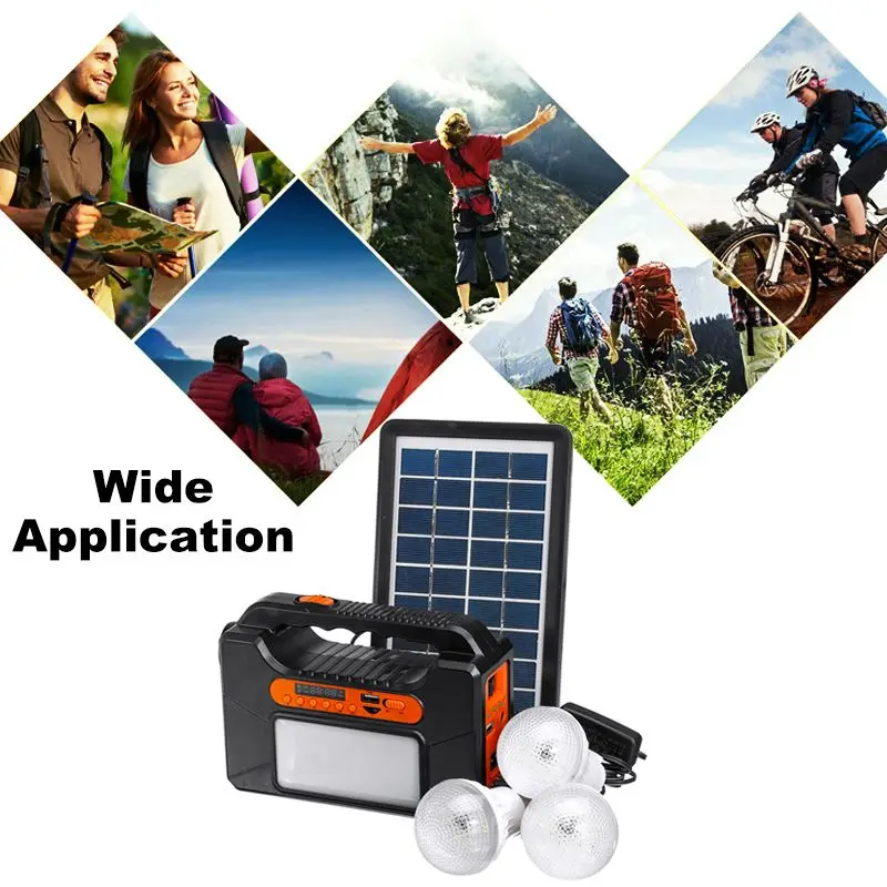 US $52.10 USB Charger System Solar Power Panel Generator Kitbluetooth Radio3 LED Bulb Light for Home Outdoor Emergency Charging Lighting