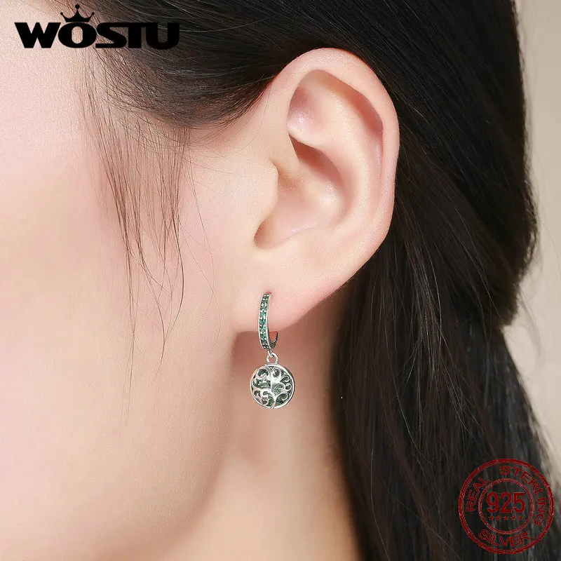 Женские серьги подвески WOSTU из 100% стерлингового серебра 925 пробы с зеленым