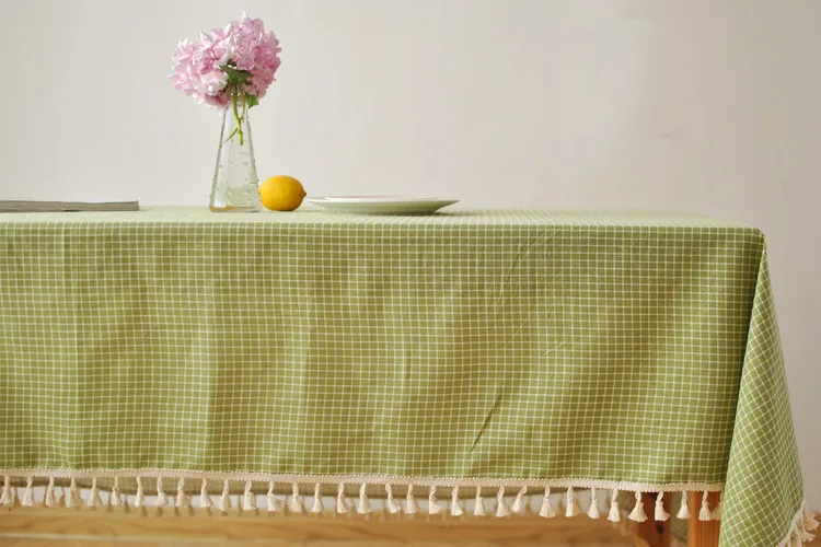 Green lattice Linen tassel tablecloth cover for resturant wedding Party